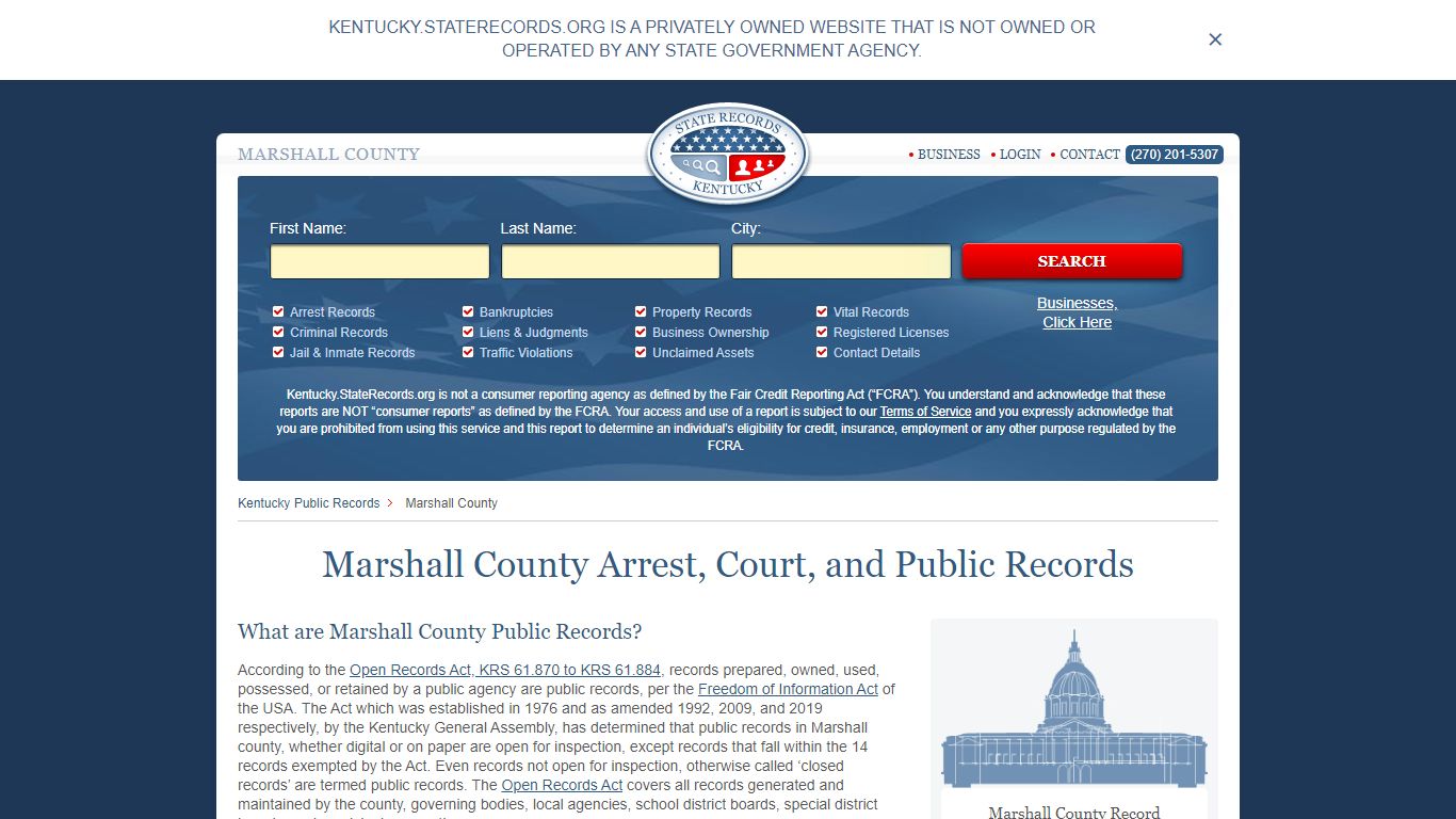 Marshall County Arrest, Court, and Public Records